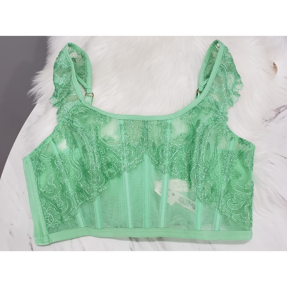 NEW LARGE GREEN Victorias Secret Dream Angels Lace Corset Top Boho Lace Festival